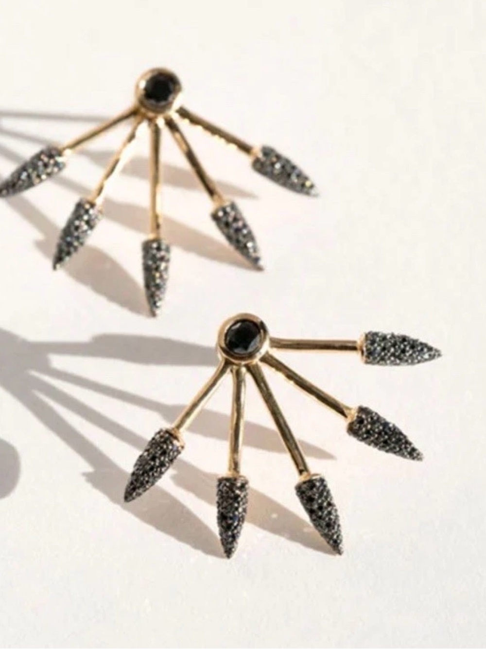 Pamela Love 18K Rose Gold Nlack Diamond  Fan 5 Spike Stud Earrings SOLD OUT